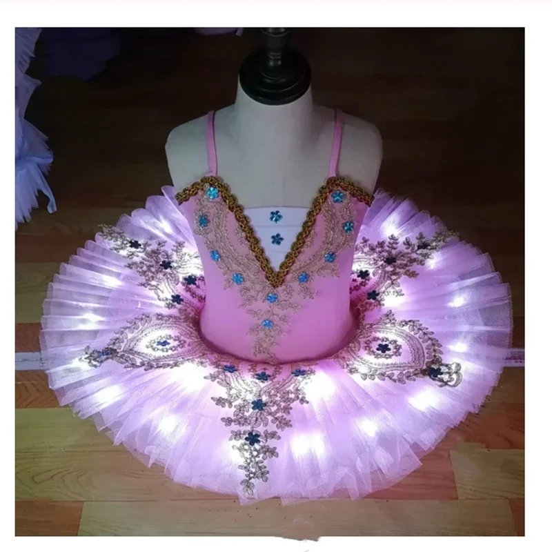 Falda de tutú de Ballet profesional para niñas y adultos, Vestido de bailarina, disfraz de baile Led, tutú de panqueque, Vestido de cisne blanco
