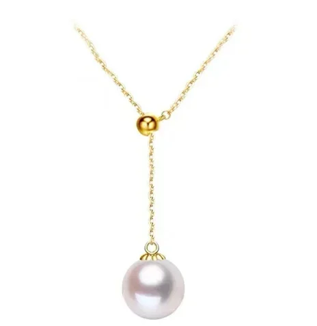 

18k real gold chains + natural pearl pendant Y shape necklaces for women au740 jewelry adjustable necklace