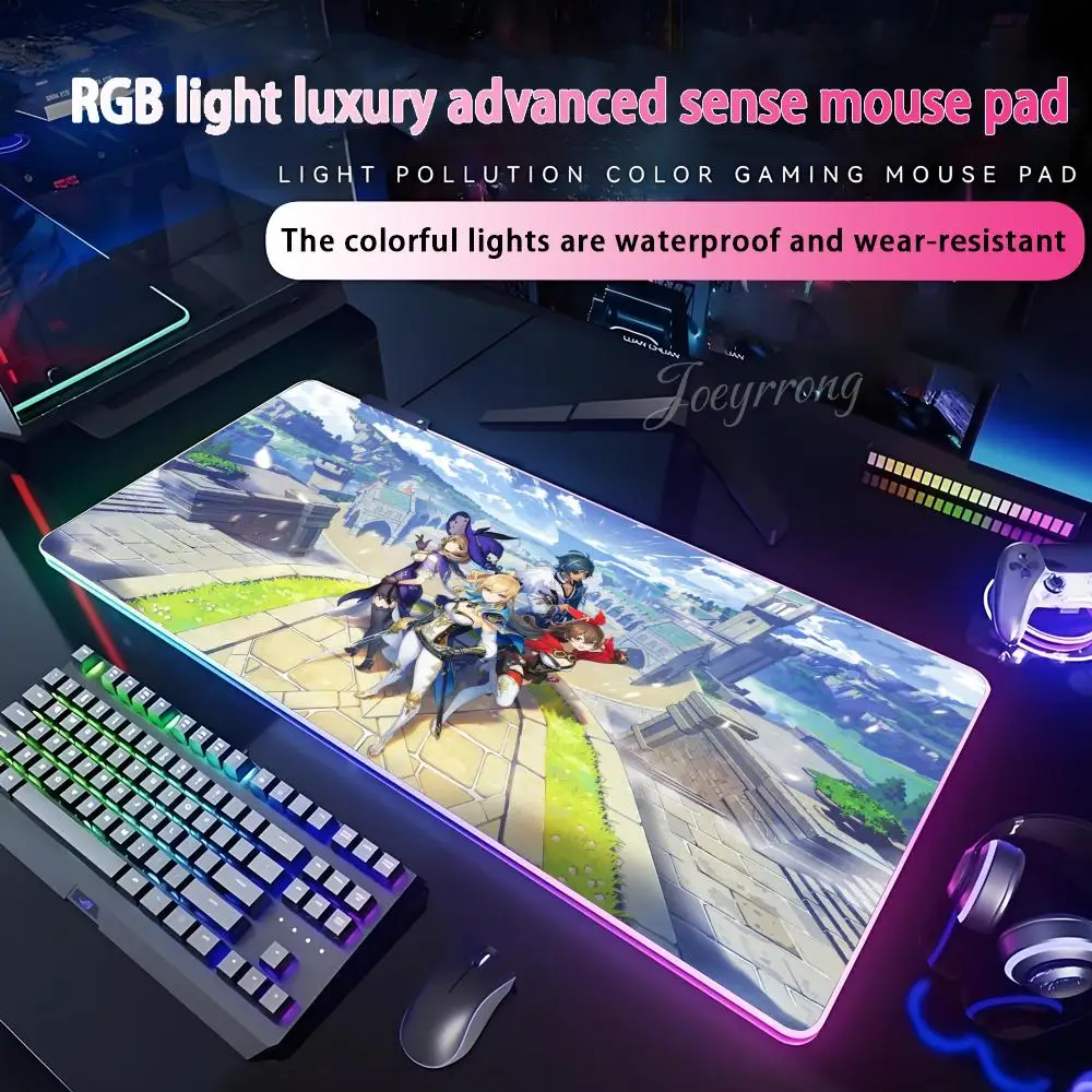 

Geshin Impact Mouse Pad RGB Mouse Pad Extended Gaming Keyboard Seven Colors LED Mats Large 1000x500mm XXL Gamer