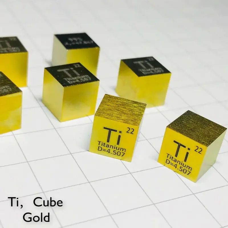 Gold Titanium Cube 10mm 99.5% Pure Density Ti Metal Engraving Element Specimen