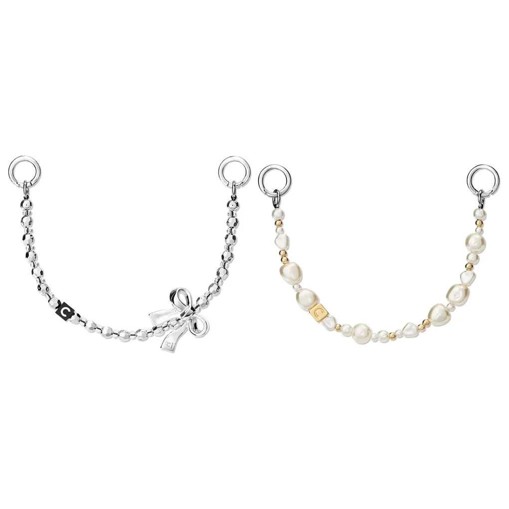 

Pearl Silver Bowknot Universal Phone Straps Short Lanyard Phone Hanging Chain