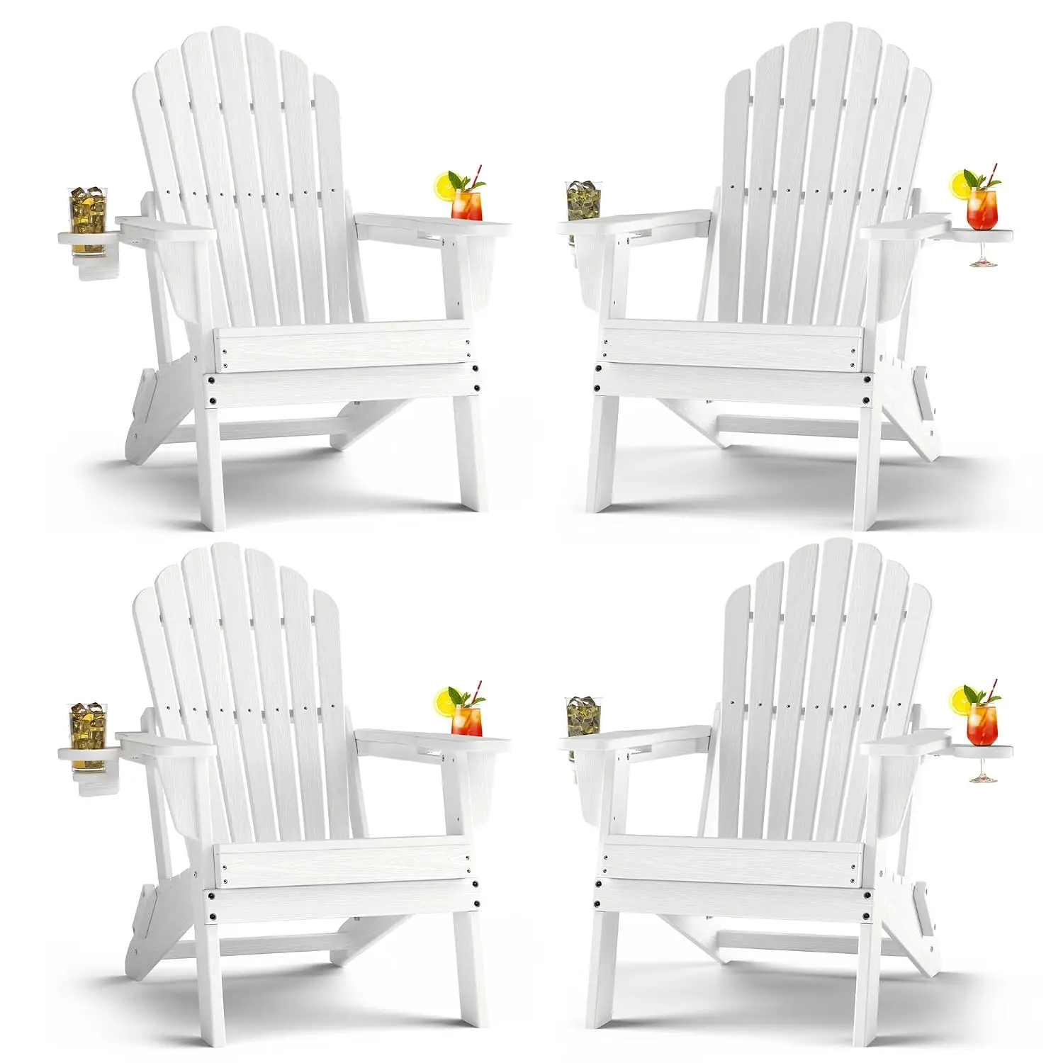 Oversized Folding Adirondack Chair Set of 4, Outdoor Patio Garden White, Customized