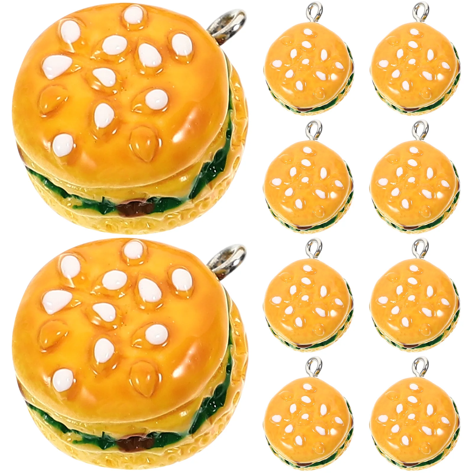 10 Pcs Crafts Hamburger Pendant Student Burgers Marshmallow Roasting Sticks Resin Small Charms