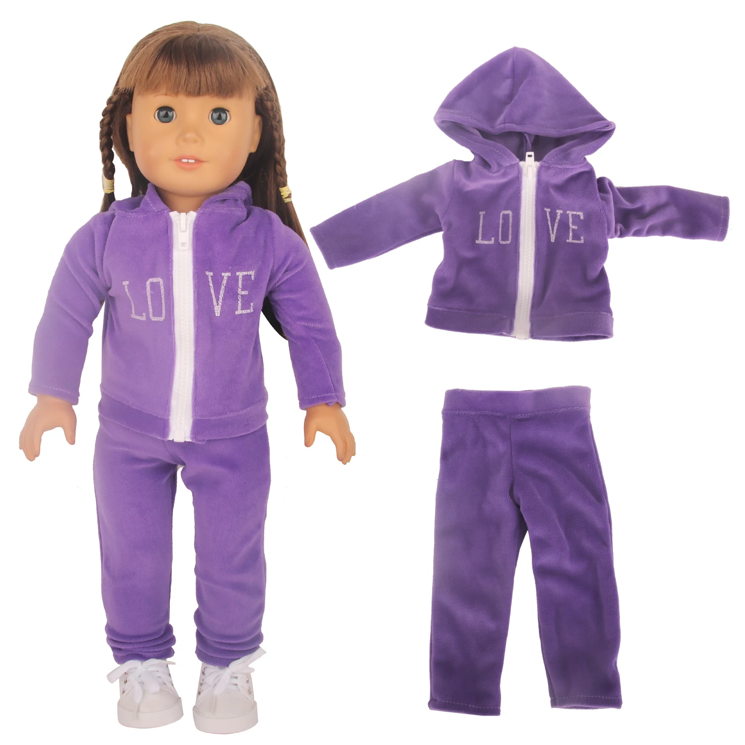 Purple Love Letter Jacket+pants/Leggings Doll Clothes Set Outfit For 43cm Baby New Born&Amerian 18 Inch Girl