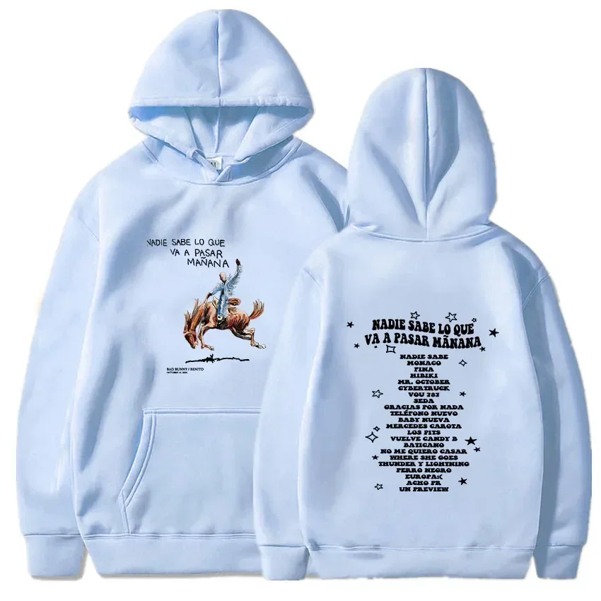 Bad Bunny New Album Nadie Sabe Lo Que Va Pasar Manana Hoodies Men Letter Printed Clothing Long Sleeve Loose Casual Sweatshirts