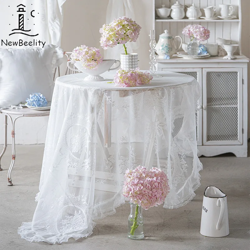 

French Pastoral Lace Gauze Tablecloth Dessert Table Wedding Decoration Photo Coffee square round Table Hall Custom White Tulle