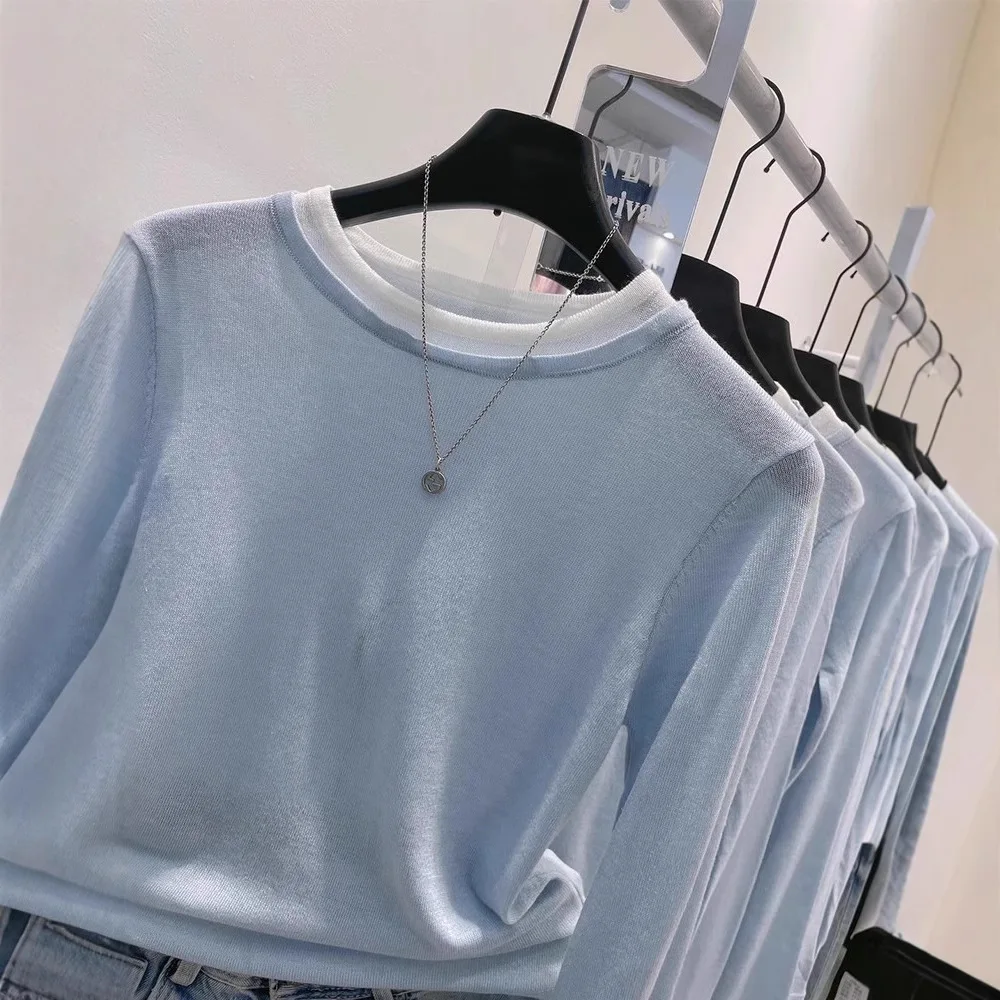 2026 New Temperament Simple Contrast Color Design Sense Niche Beautiful Inner Bottoming Shirt Long Sleeve T-shirt Early Autumn