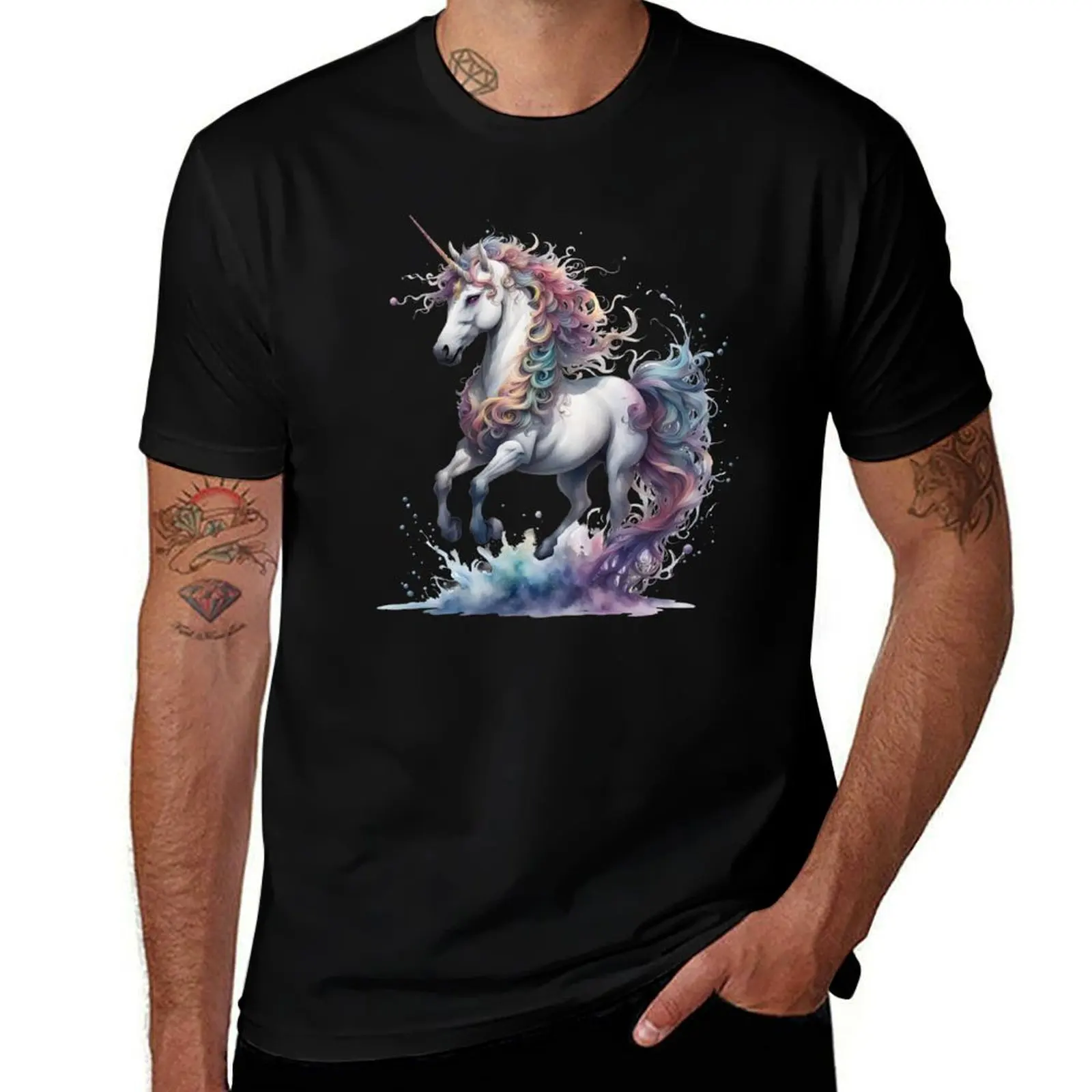 

Watercolor rainbow unicorn T-Shirt Streetwear Print Tee Shirt