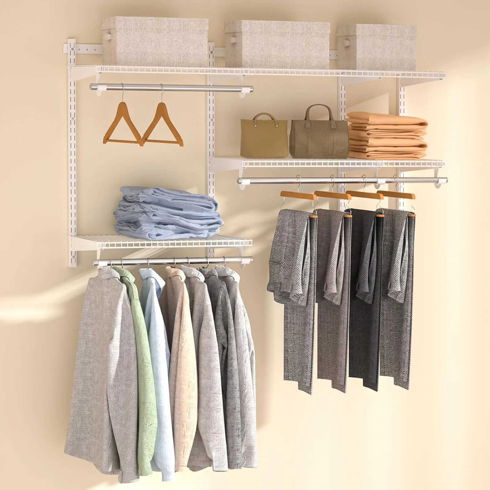 US Closet Organizer System Wall Mounted,Adjustable and Expandable Walk in Closet System, Metal Wire Shelving Closet Kit, Custom