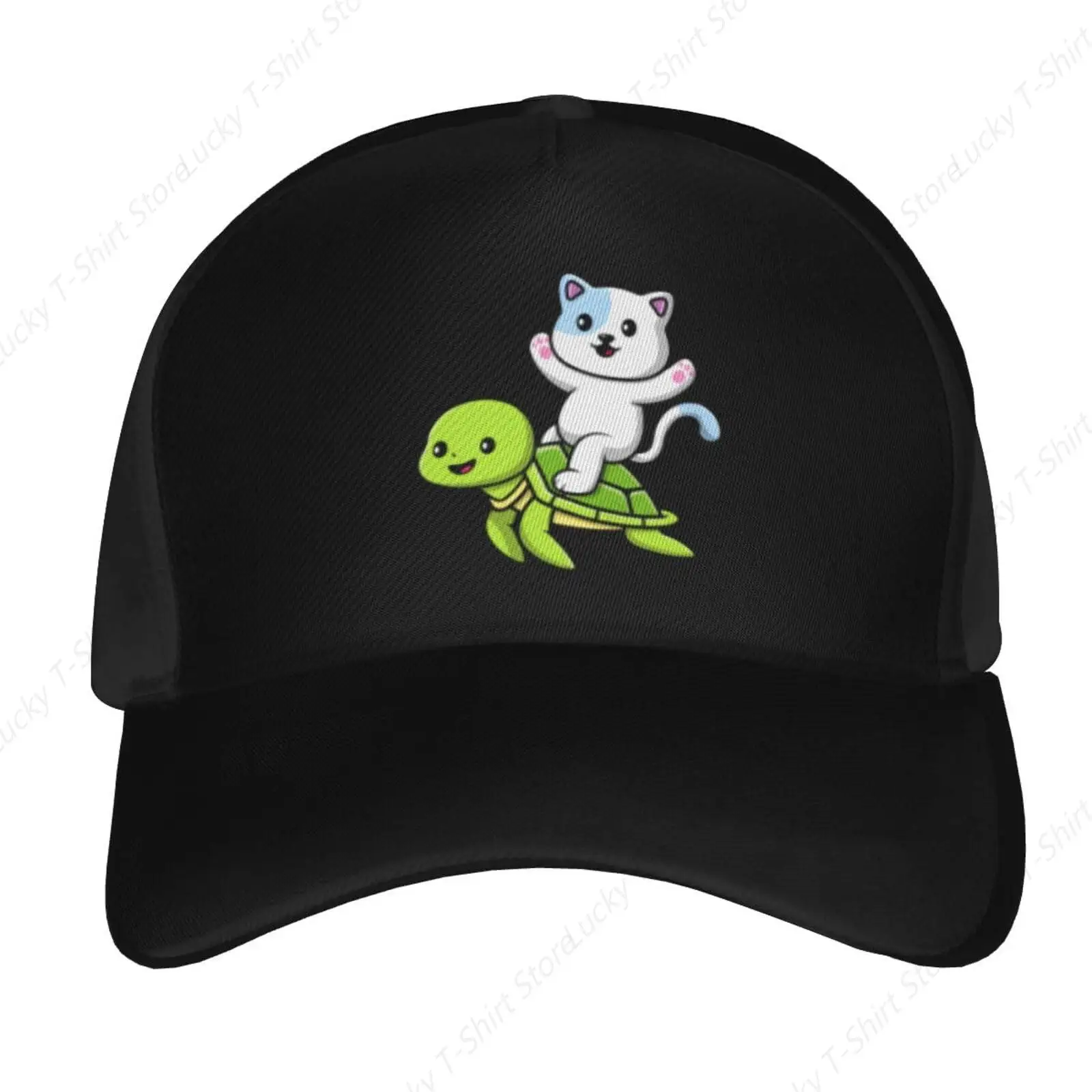 Naughty Cat Sitting on The Back of a Sea Turtle Baseball Cap Women Men Sun Hat Adjustable Outdoor Golf Caps Trucker Baseball Cap