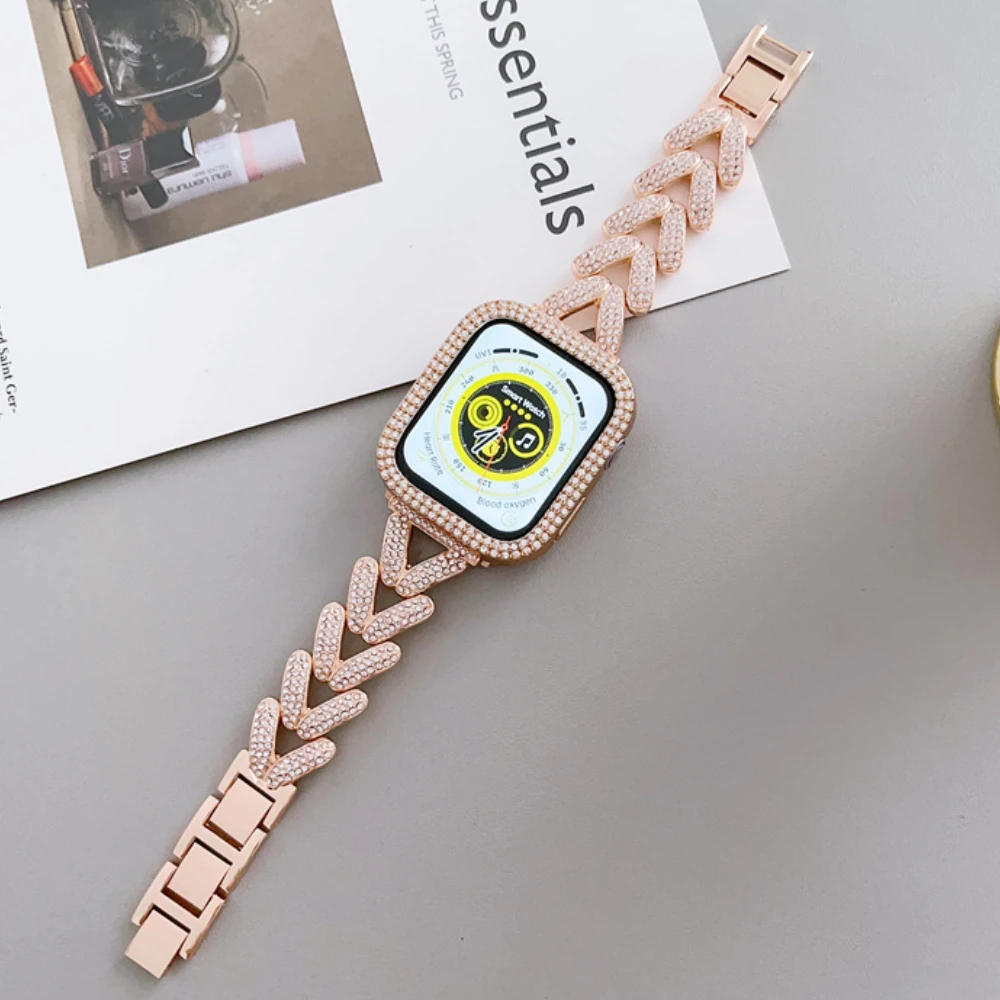 Bracciale con diamanti a forma di cuore 45mm 41mm per Apple Watch Series 9 8 7 6 5 4 SE cinturino in metallo 40mm per cinturino Apple Watch Ultra 2