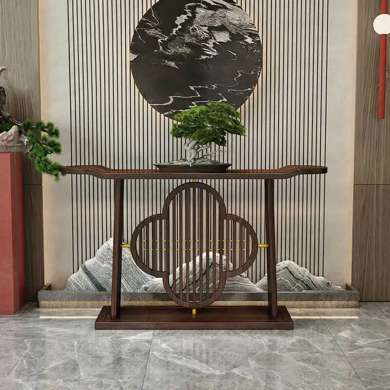 New Chinese style entrance front door entrance table end view platform entrance platform solid wood art bar modern light luxury