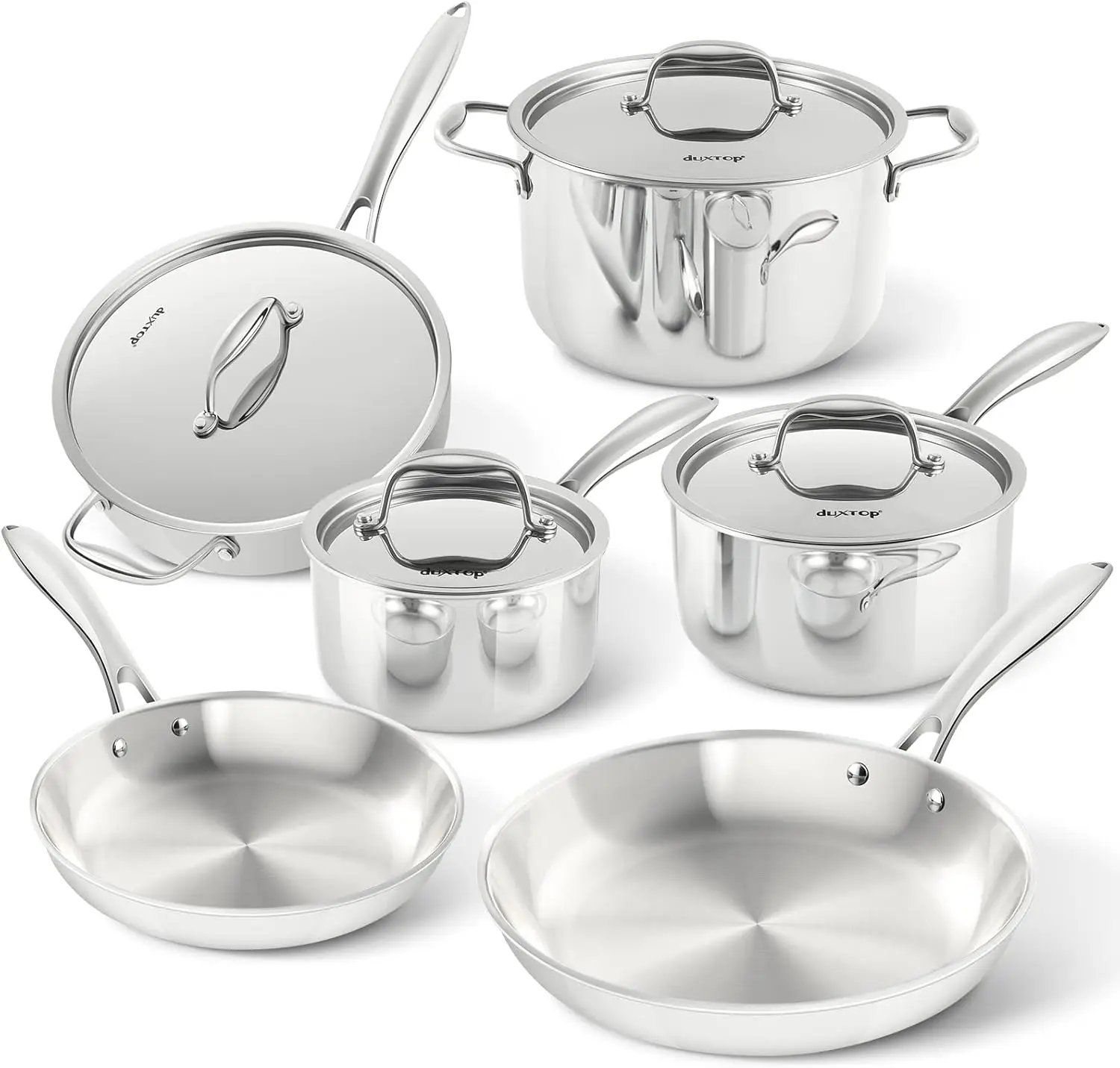 

Tri-Ply Stainless Steel Induction Cookware Set, 10PC Kitchen Pots and Pans Set for All Stovetops