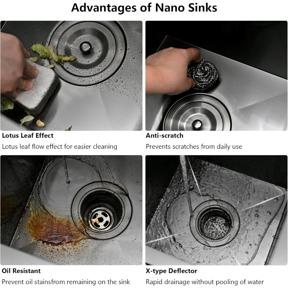 حوض مطبخ من الفولاذ المقاوم للصدأ مقاس 18 × 18 بوصة مع تصميم نانو علوي غير لامع لمساحات المطبخ الصغيرة #3