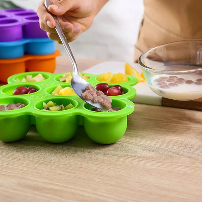 Holes Reusable Silicone Baby Food Freezer Tray Crisper Egg Bite Mold BPA Free Storage Baby Food Storage Containers With Lid