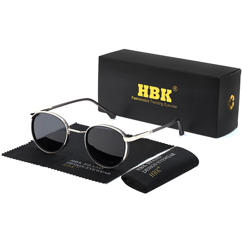HBK TRetro Punk Herren Polarisierte Sonnenbrille Rundes Design Modische UV400 Unisex Sonnenbrille Reise Party Ideaal für Geschenke – Detail 17