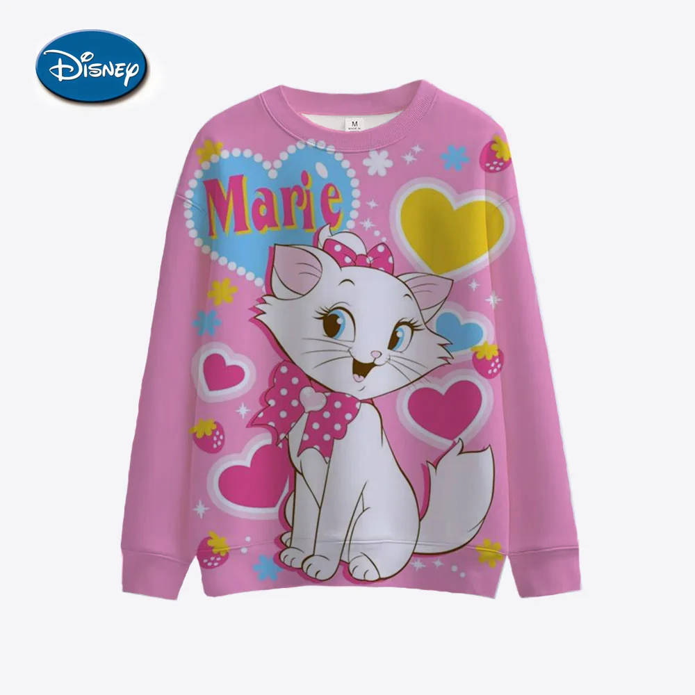 Hoodie Women\'s Round Neck Y2k Disney Mary Cat Fashion Printed Hoodie Girls\' Long Sleeve Hoodie Flower Trendy Sweatshirt