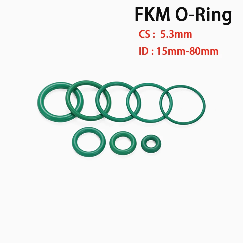 

CS 5.3mm Green FKM Rubber O-Ring Gasket ID 15mm-80mm Fluororubber O-Rings Sealing Gasket Oil Resistant Acid & Alkali Resistant