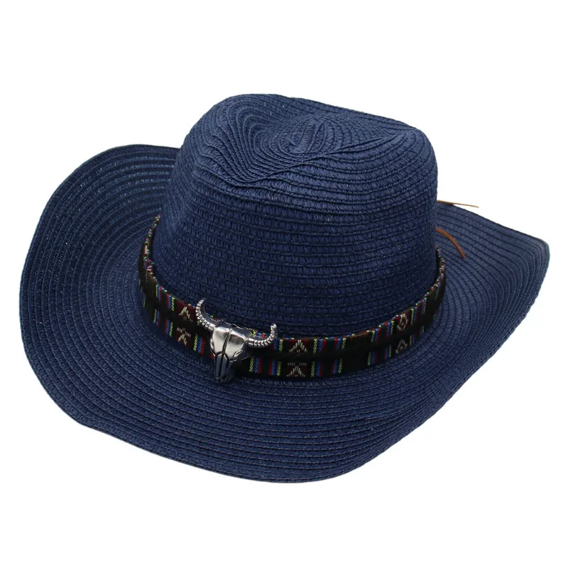 Foreign Trade Ebay Western Straw Cowboy Hat Tibetan Sun Hat Ox Head Hat Ethnic Style Straw Knight Hat Beach Hat