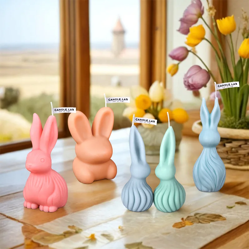 

3d Rabbit Scented Candle Mold Easter Bunny Home Decoration Creative Spiral Silicone Molds Candle Making Supplies