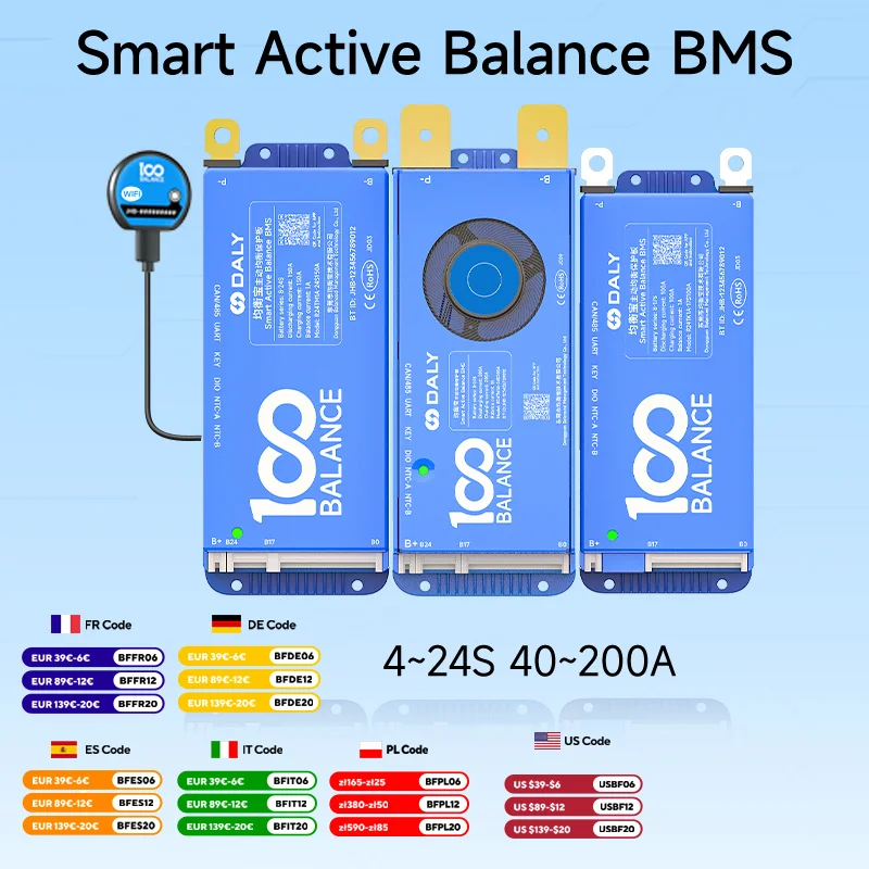 Daly BMS 8-17S 8-24s German US Shipping Smart bms wifi bms Active balance BT 4-8S 200A 100A 150A Lifepo4 Li-ion bms jk lifepo4