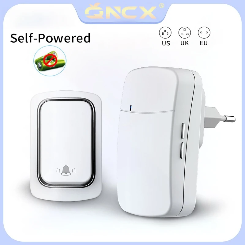 QNCX Wireless Doorbell Self-powered Chime Door Bells No Battery Required Button Home Welcome Outdoor Ding Dong Machine US/EU