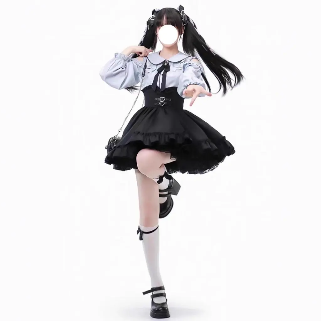 

Детский маленький милый милый кукольный воротник, комплект из двух предметов, рубашка с длинными рукавами, топ и юбка с узкой талией на осень