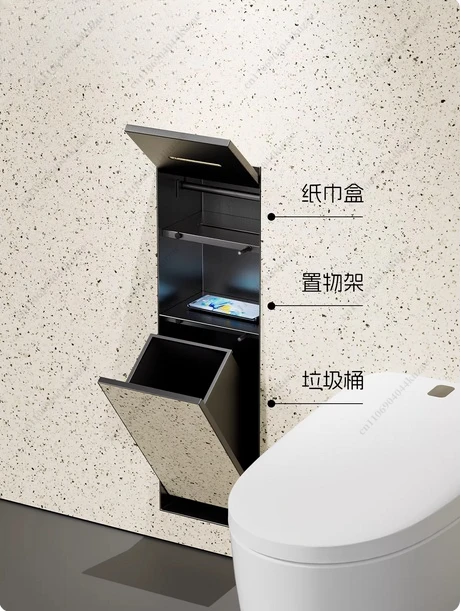 2025 Upgraded Stainless Steel Recessed Trash Can & in-Wall Tissue Box - Space-Saving Easy Install for Small Bathrooms