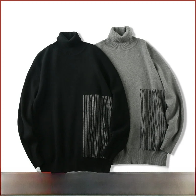 

Faionable High Ne вязаный свитер для мужчин, повседневный полосатый дизайн, осень-зима, Новое поступление, ODM Cany, однолинейный