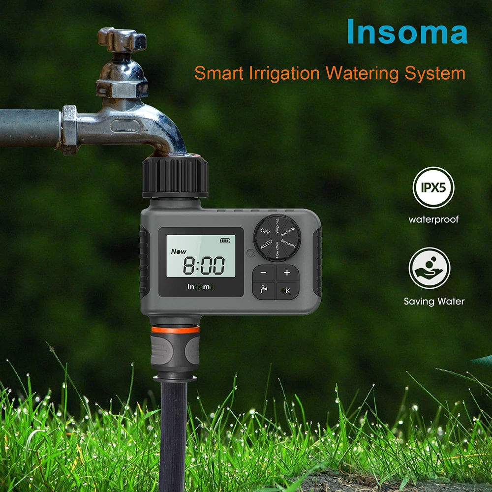 Insoma Intelligent Irrigation Watering System Automatic Water Timer Sprinkler Timer Garden Programmer Equipment IPX5 LCD Display