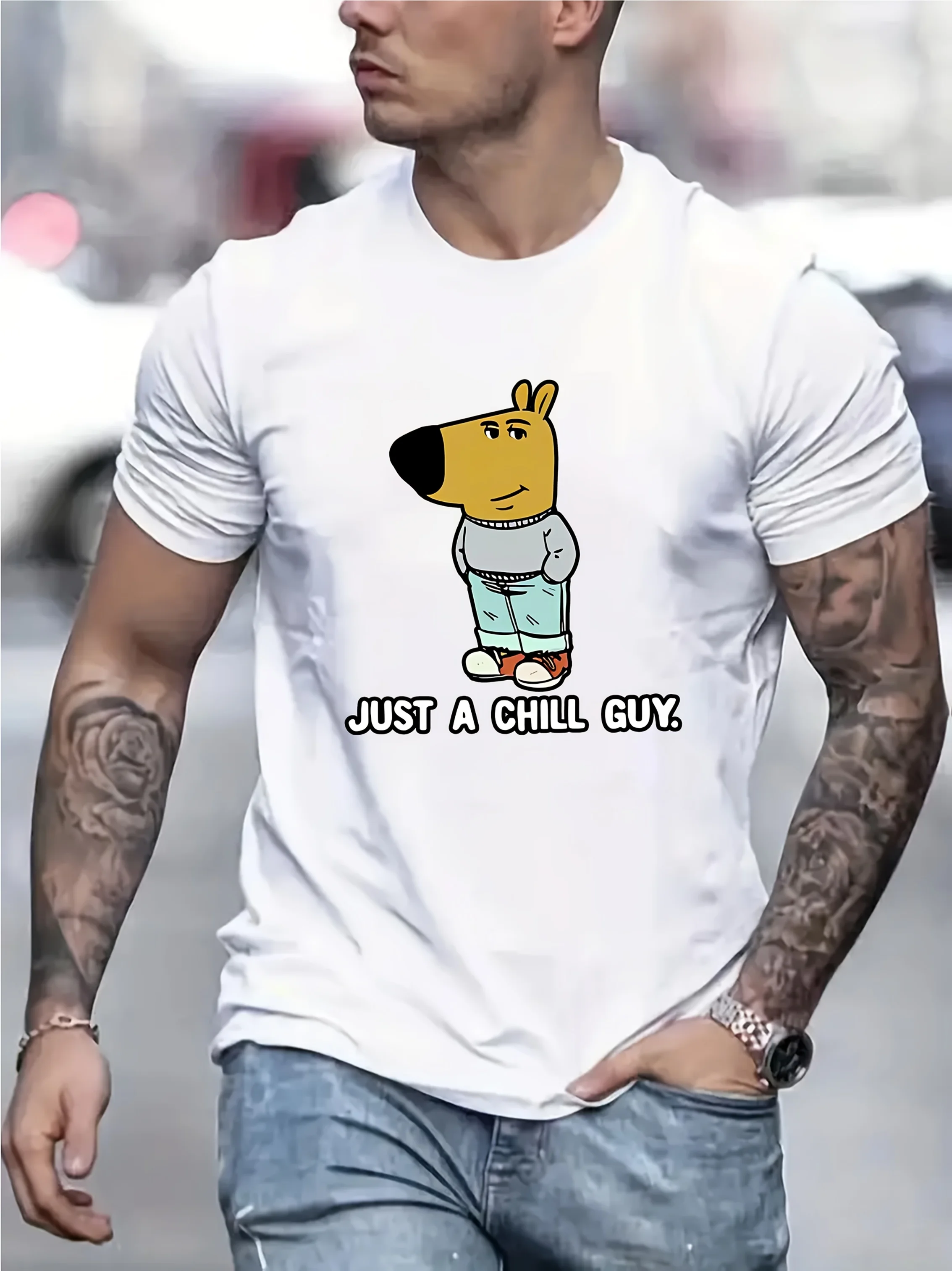 

Мужская футболка с рисунком Just A Chill Guy — красный повседневный экипаж