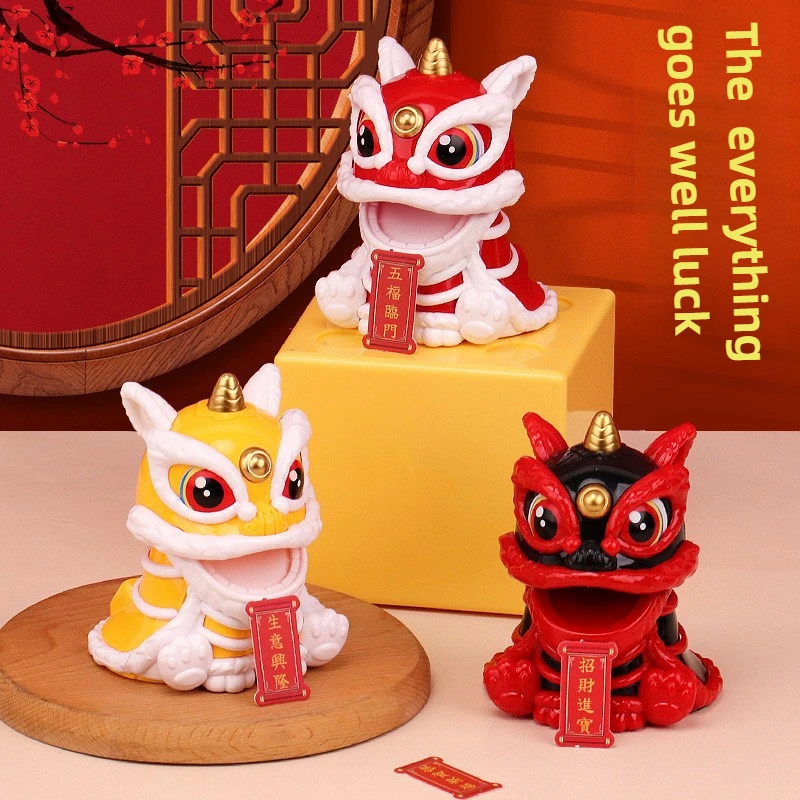 China-Chic Ornaments Lucky Fortune Awakened Lion Nods Solar Energy Chinese Style Household New Year Decoration