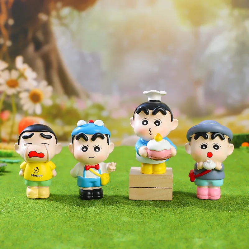 1 Uds. Crayón de Anime de estilo aleatorio Shin-chan figura de acción de vida feliz juguetes en miniatura de PVC muñeca adorno de escritorio colección regalos en caja