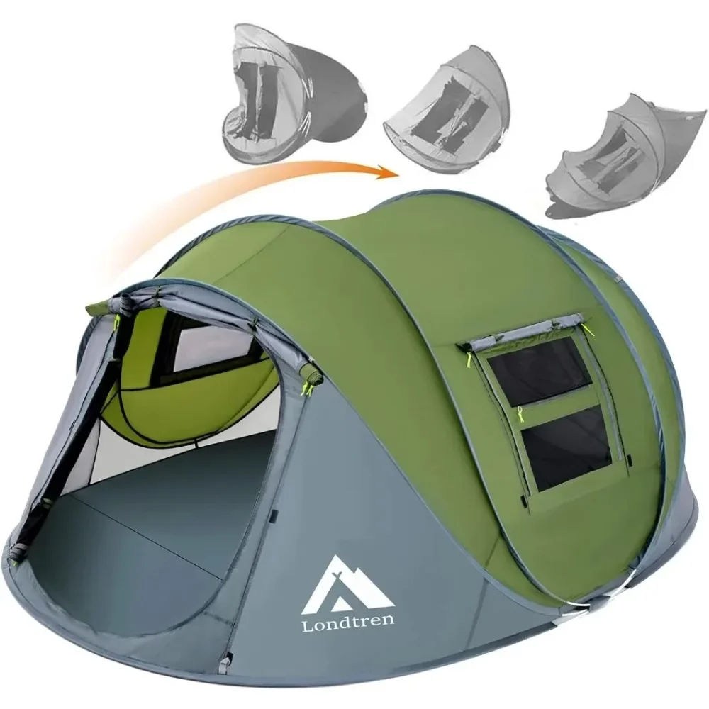 4 Person Easy Pop Up Tent Waterproof Automatic Setup 2 Doors-Instant Family Tents for Camping Hiking & Traveling