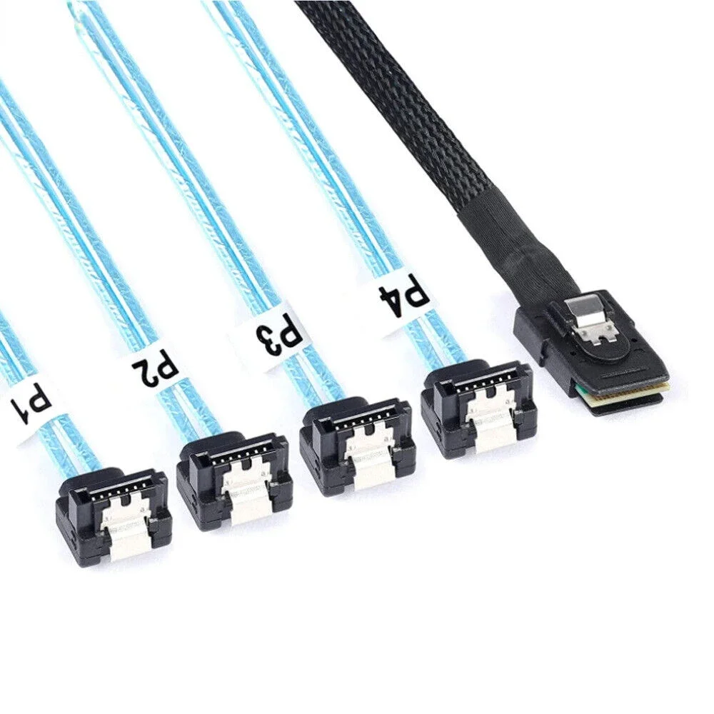 High-quality MINI SAS SFF-8087 to 4 Ports SATA 90 degree server connection Cable