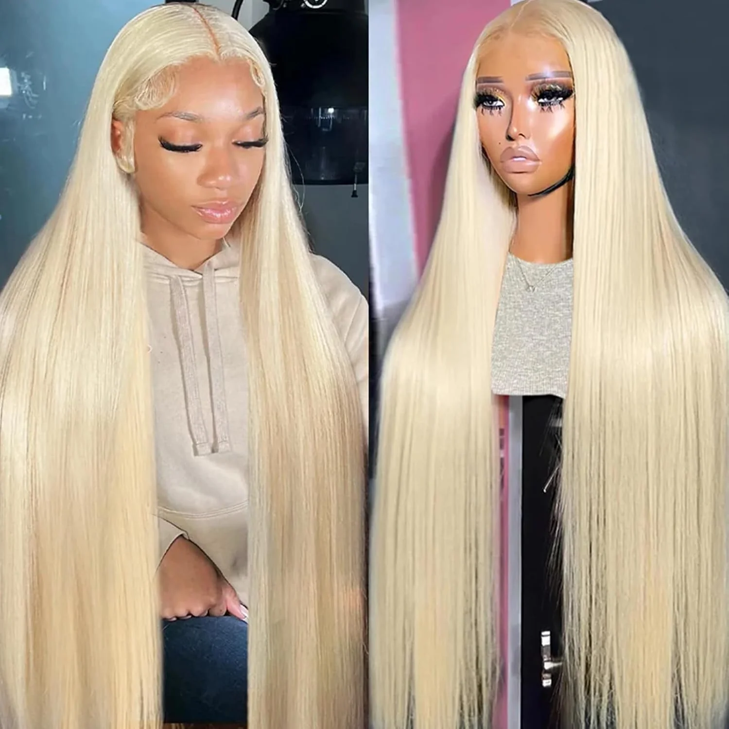 

613 Blonde Colored Long Straight 13x4 13x6 HD Transparent Full Frontal Lace 12A Human Hair Wigs Lace Front Wigs 220 Density