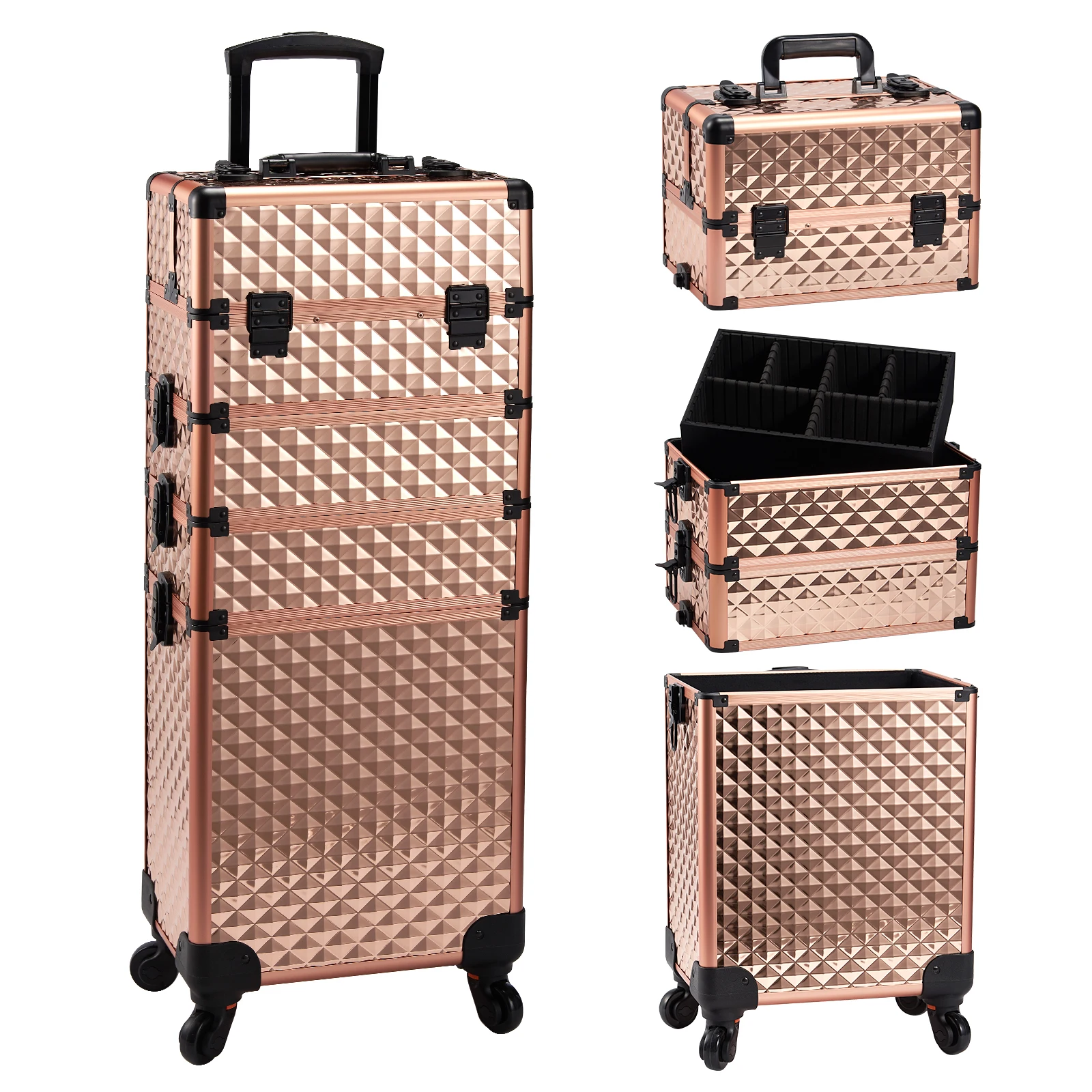 Make-up trolley afneembare 4-in-1 legering treinaktetas voor nagelmanicure op wielen slot salon grote capaciteit opbergtas