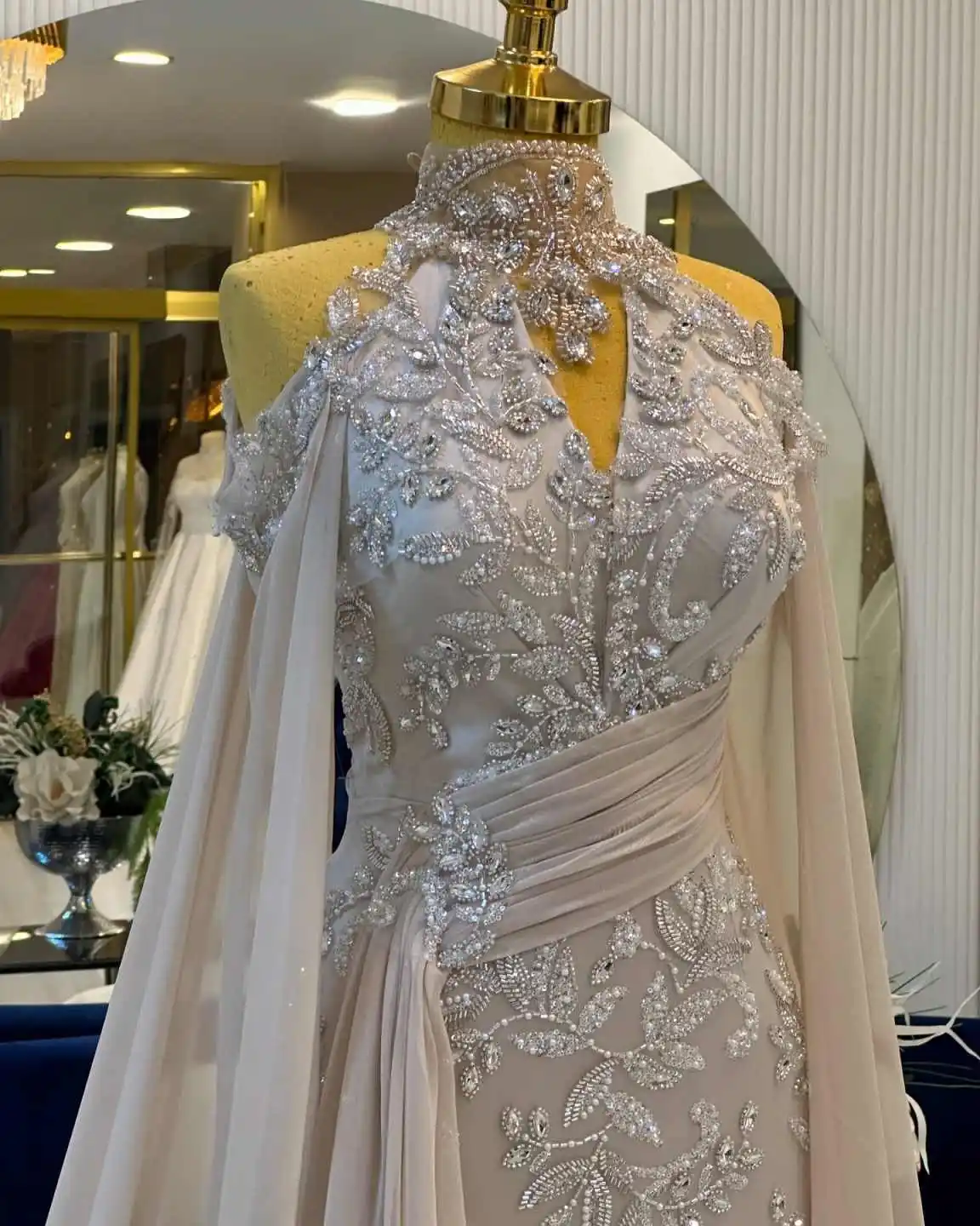 بريق الديكور حورية البحر فساتين السهرة الرقبة العالية بلا أكمام الحفلة الراقصة بلورات مناسبة رسمية حزب مخصص #2