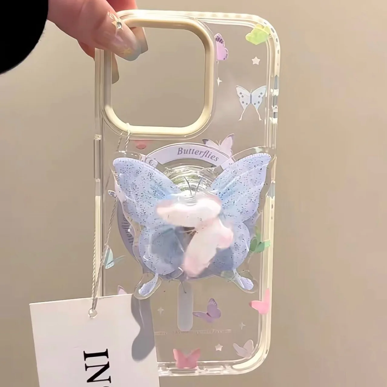 Koreanische Nette Schmetterling Rotation Für Magsafe Telefon Grip Tok Stehen Für iPhone 16 Pro Max Drahtlose Lade Fall Magnetische Halter – Detail 3