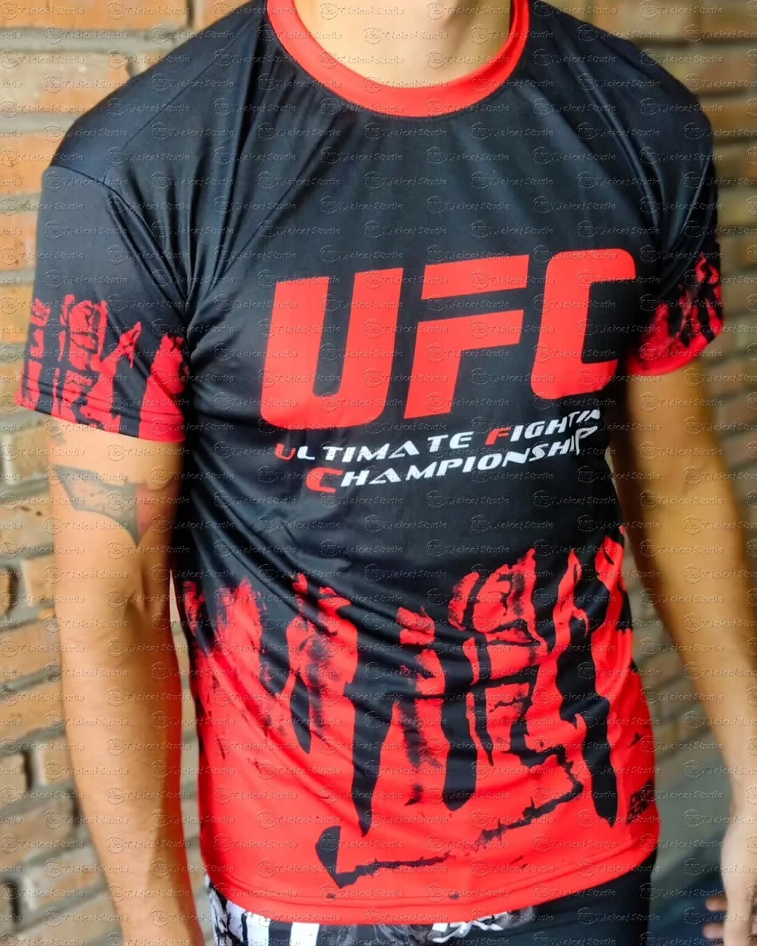 تي شيرت UFC متدرج سريع الجفاف للرجال بأكمام قصيرة، قميص رياضي للياقة البدنية للجري في الهواء الطلق وتدريبات الملاكمة #3