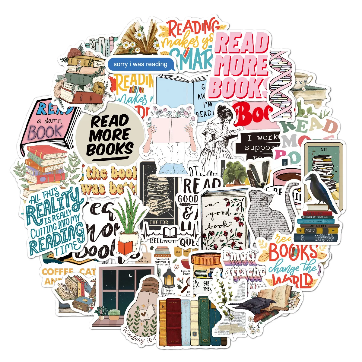 Book Reading Stickers Waterproof Vinyl for Phone Water Bottle Tablet Suitcase Stationery Decals Bulk Wholesale
