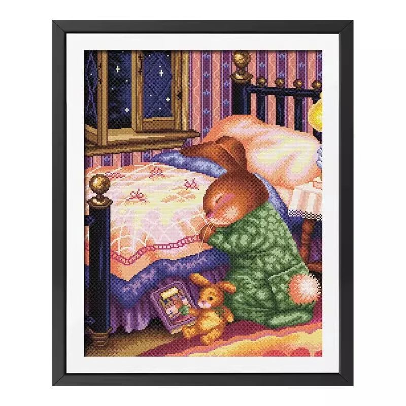 11ct 54X66cm Sweet Dream Wish Rabbits Pre-Printed Cross Stitch DIY Embroidery Set Handicraft Floss Needle Crafts 42 Colors