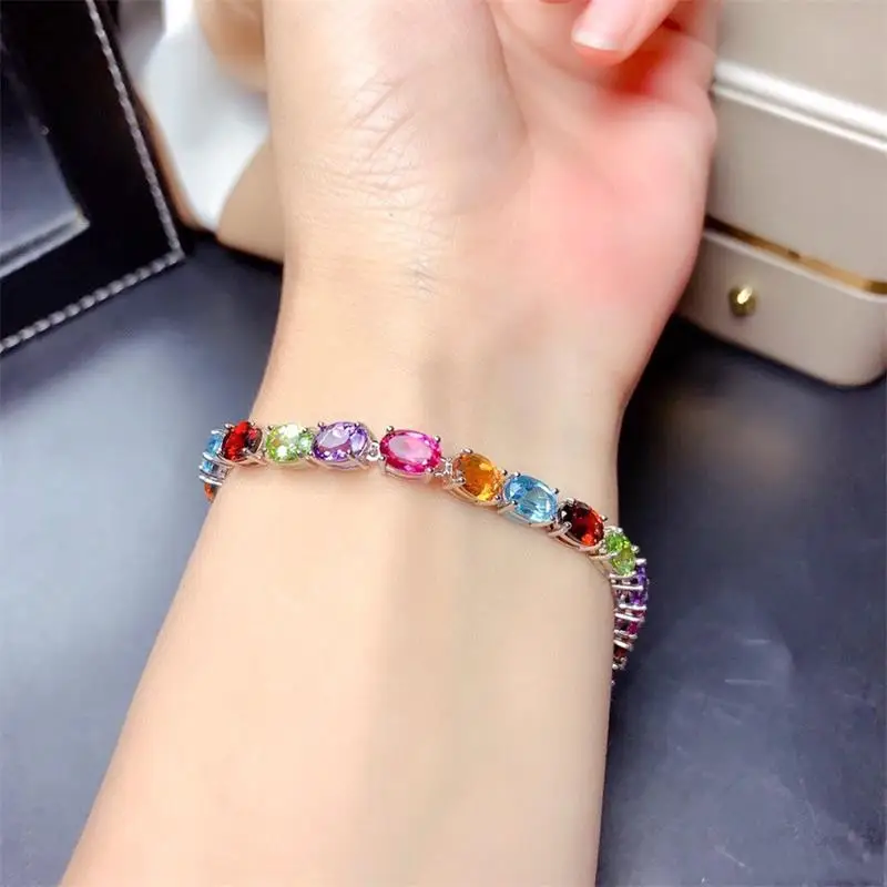 Bracelet Women 925 Sterling Silver Plated Colorful CZ Stone Bracelet Sweet Girls Gift Fashion Lady Colorful CZ Bracelet Jewelry