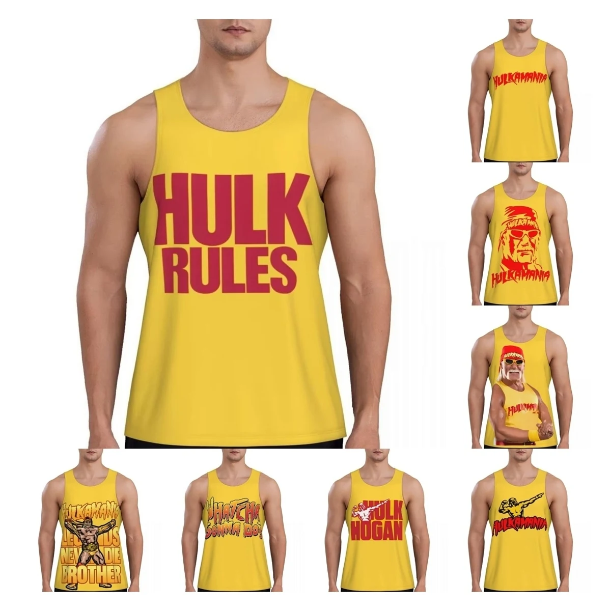 Hulkamania Hulk Hogan Hulk Rules Mens Gym Clothing Fitness Sleeveless Shirt Breathable Bodybuilding Muscle Tank Top Workout Vest