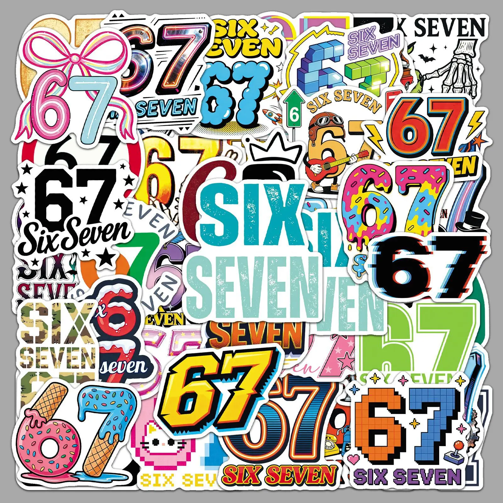 

50PCS 67 Boy Stickers Funny Hot Meme Six seven Decorative Water Cup Skateboard Notebook iPad Waterproof Sticker Kids Toy