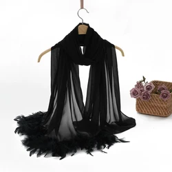 2024 new solid color chiffon thin feathered head gauze scarf breathable decorative dinner wind shawl scarf dual use