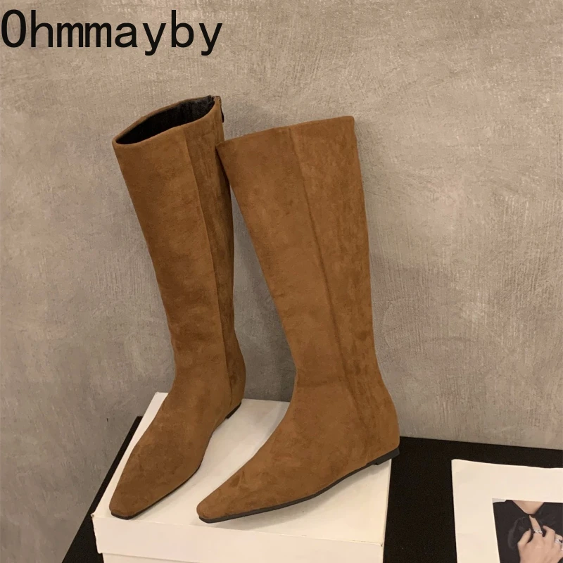 

Vintage Stretch Slim Women Knee High Boots Fashion Slip On Pointed Toe Shoes Autumn Winter Low Heels Knight Long Botas