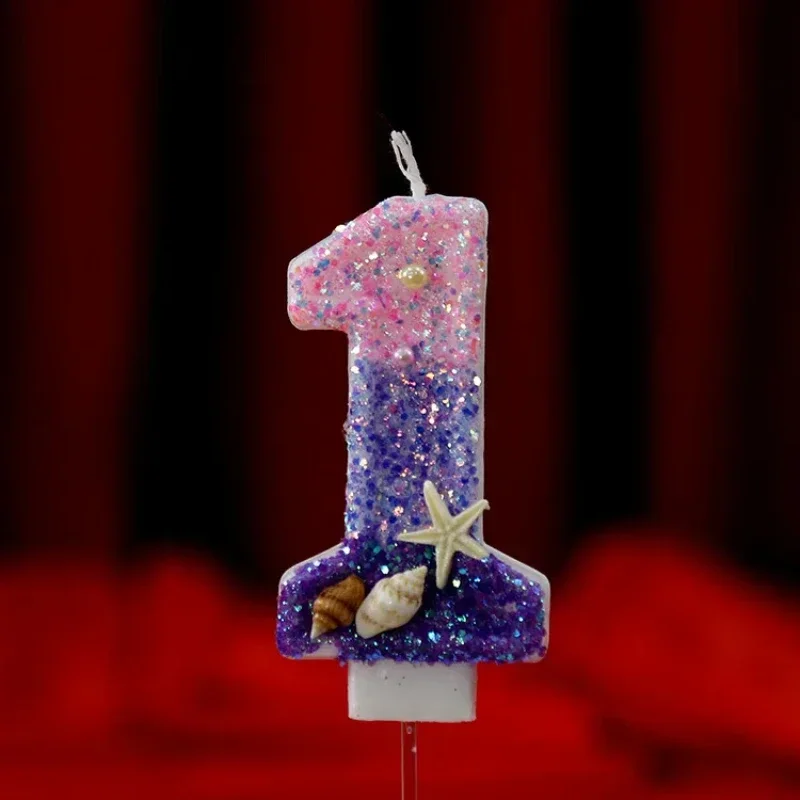 Princess Birthday Mermaid Pearl Candle Cake Topper Decor Girl 1 2 3 4 5 6 7 8 9 Year Old Wedding Dessert Cupcake Baking Supplies