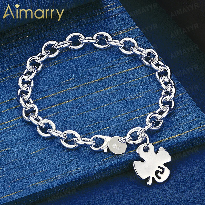 925 Sterling Silver Simple Smooth Four Leaf Clover Bracelet for Women's Parties Banquets Weddings High-quality Fashion Jewelry