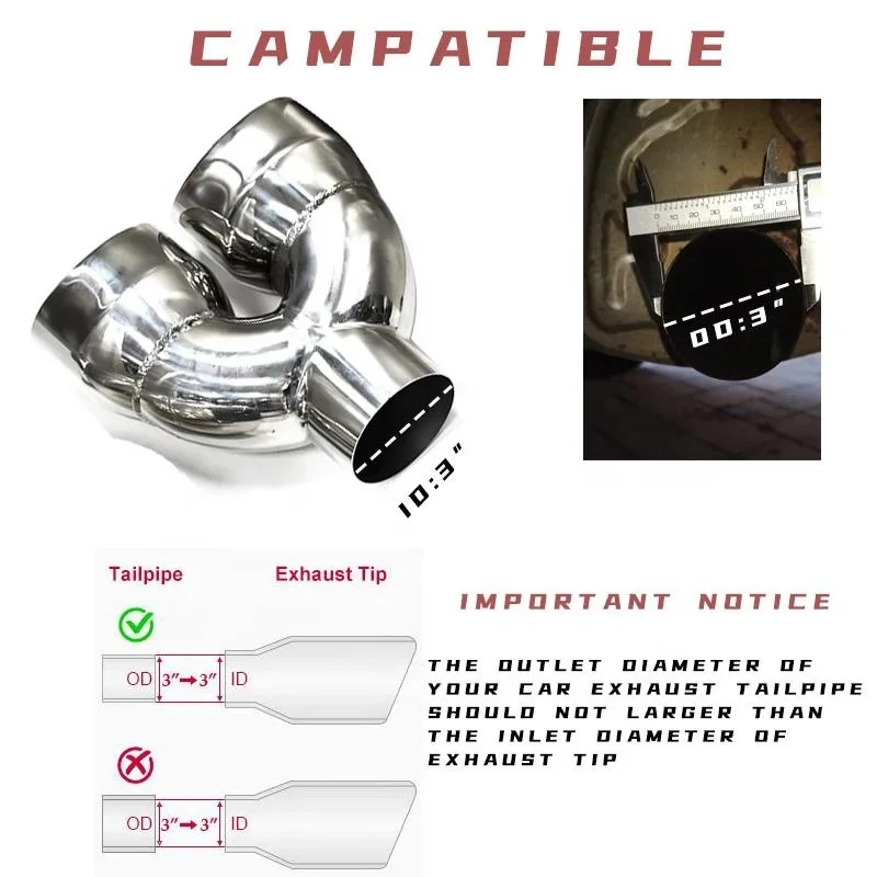 SYPES Stainless Steel Dual Exhaust Tip 3 Inch Inlet 3.9" Outlet 8.46" Muffler Tip Exhaust Pipe view 5